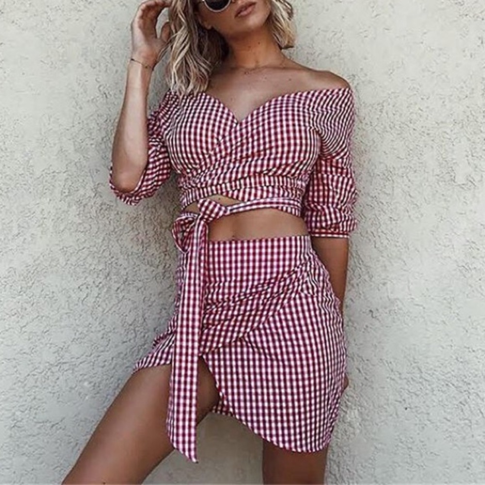 Gingham Off The Shoulder Set